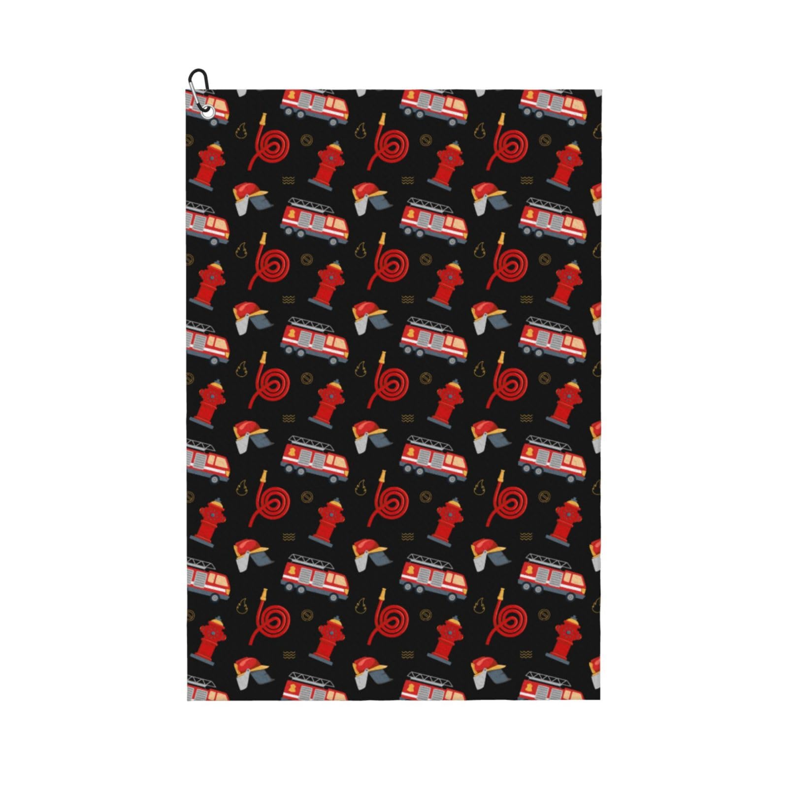 AOOEDM Fire Fighting Print Golf Towel with Carabiner Clip Absorbent Microfiber Golf Towel for Cleaning Golf Ball Club Putter Iron for Golf Bag Trolly Belt Loop 16" X 24"