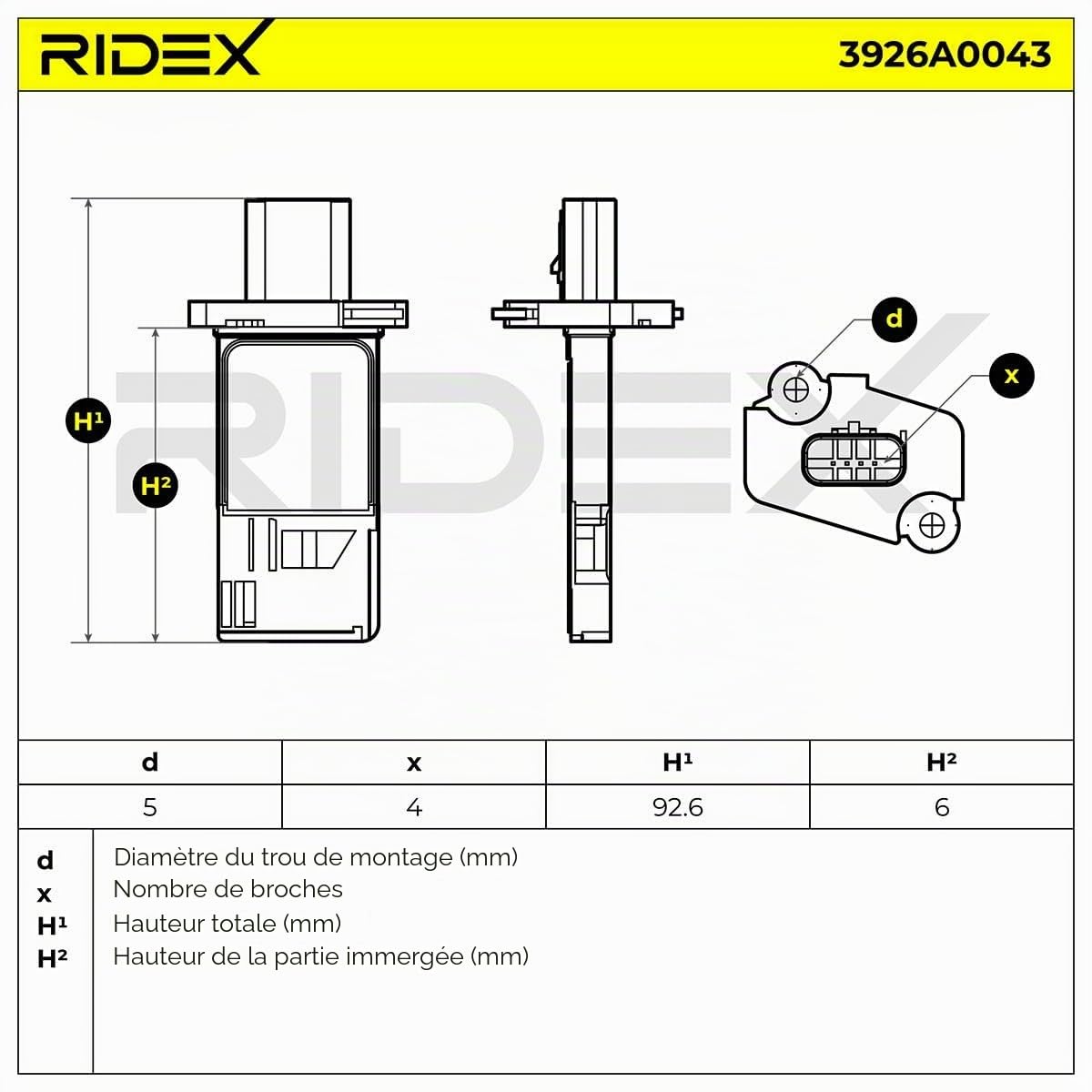 RIDEX 3926A0043 Débitmètre d'air électrique Compatible avec FIAT Ducato III Van 250, 290