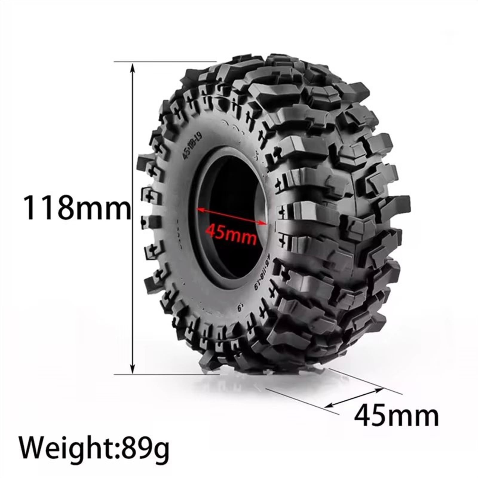 Compatible con TRX4 D90 para Axial SCX10 II III para Redcat 4 Piezas 118 Mm 1,9 Neumáticos De Goma para Ruedas 1/10 RC Crawler Car Neumáticos Coche RC
