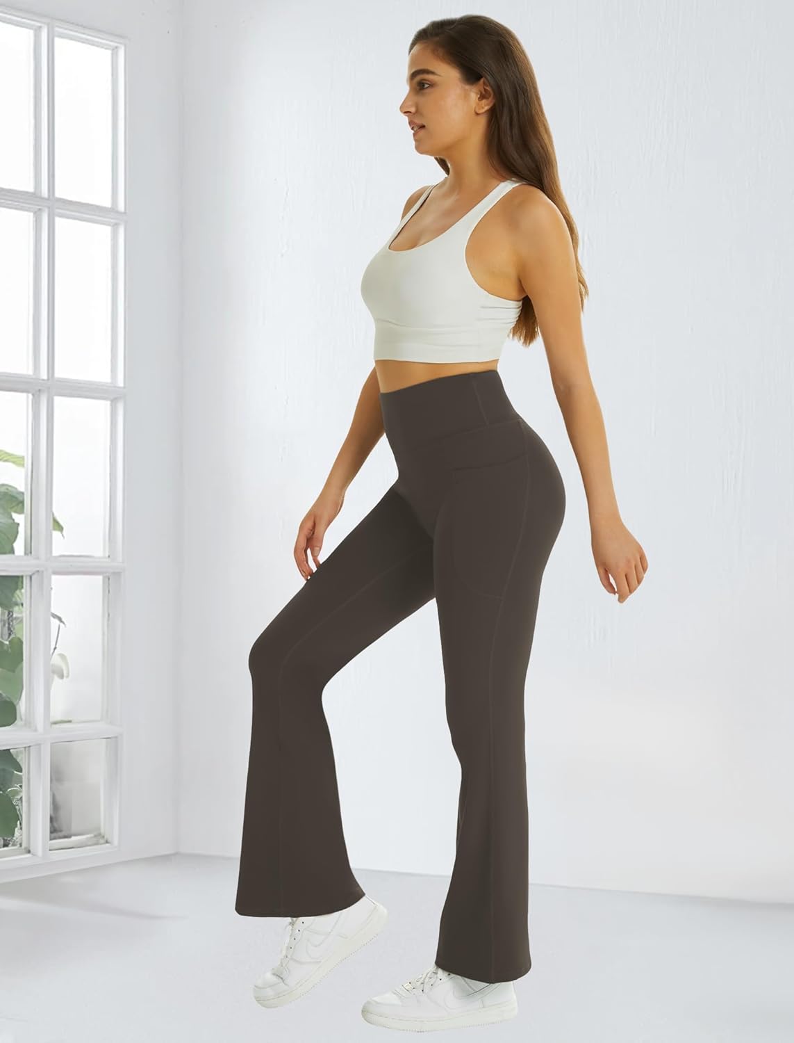 FireSwan Women's Flare Yoga Pants with Pockets High Waist Flared Leggings Bootcut Gym Workout Pants Tummy Control - Image 5