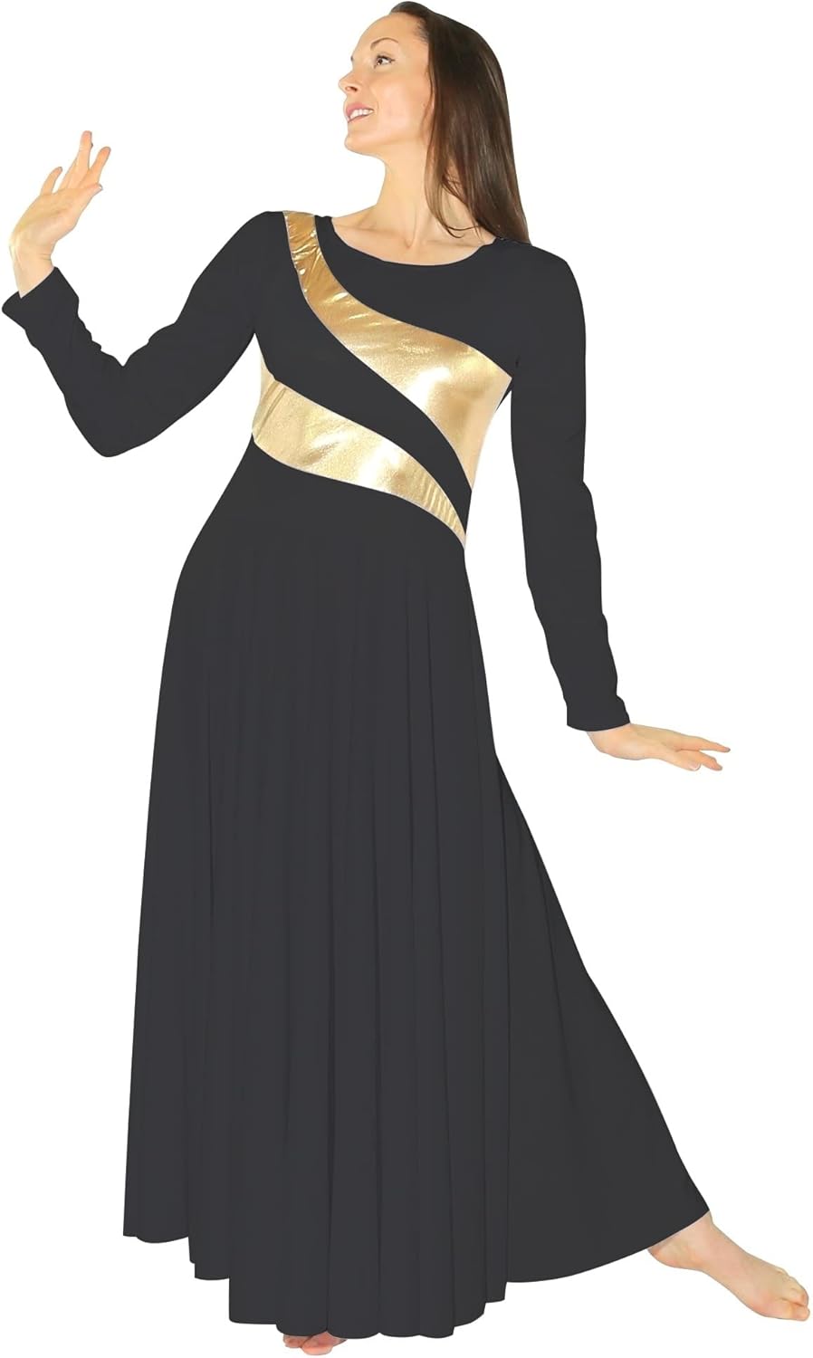 Danzcue Womens Metallic Worship Dance Dress, Metallic Bicolor Full Length Praise Dance Dress - Image 3