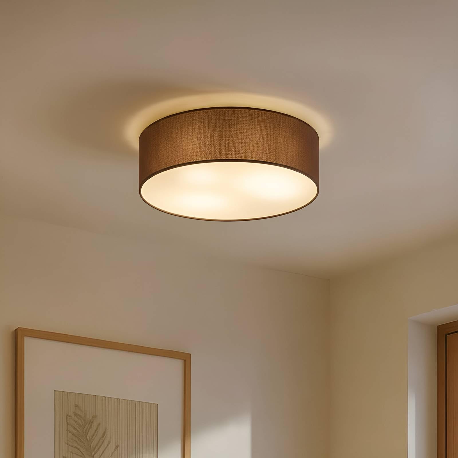 Lindby LED Textil Deckenleuchte rund 40 cm, Deckenlampe Stoff braun 3xE27 max. 60W ohne Leuchtmittel Wohnzimmerleuchte