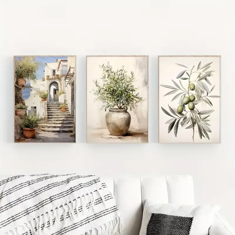 Lienzo decorativo de 50x75cm con estampado retro de olivo y paisaje natural para el hogar