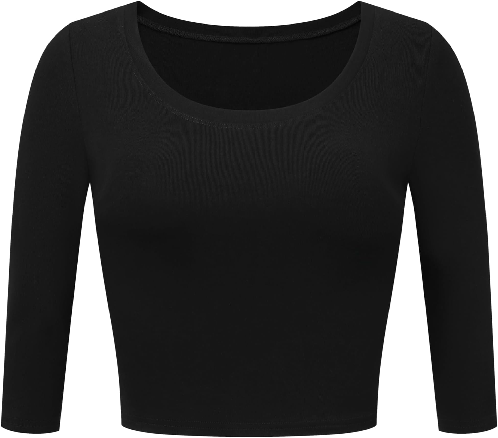 Women's 3/4 Sleeve Scoop Neck Crop Top Basic Comfy Ribbed Knit Tee