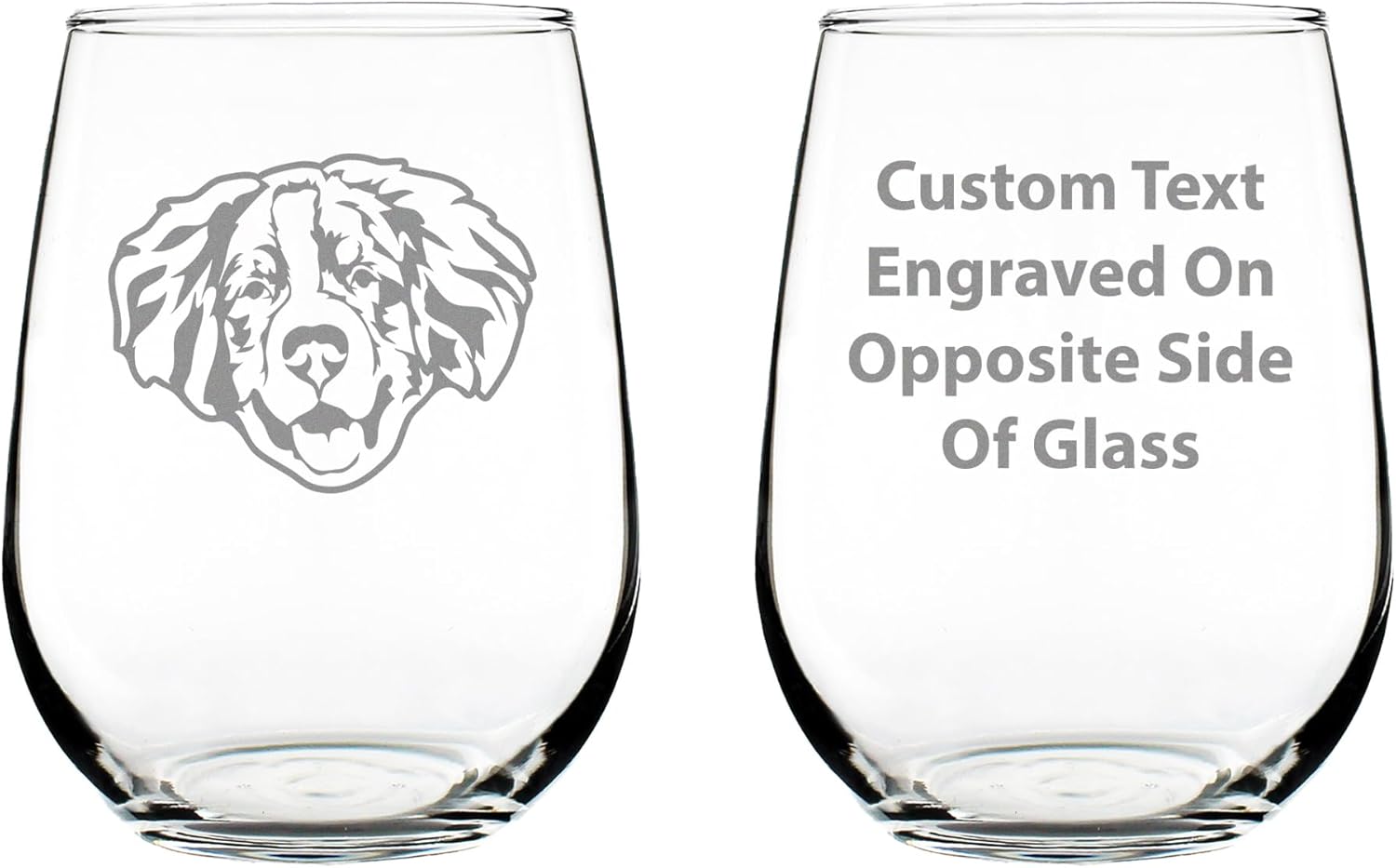 Custom Bernese Mountain Dog Face Stemless Wine Glass - Cute Dog Themed Decor and Gifts for Moms & Dads of Berneses - Large 17 Oz - Customized Glasses