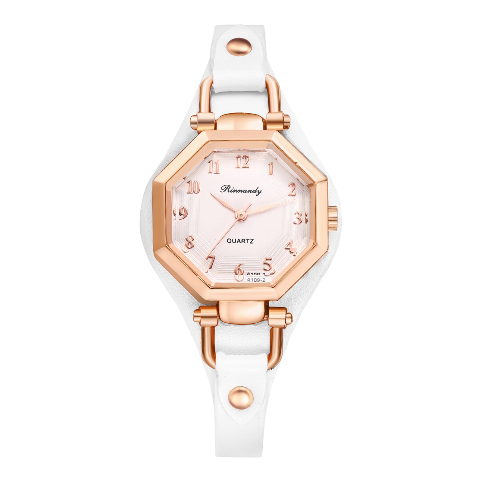 OIDEA Womens Octagonal Leather Bracelet Watch: Fashion Arabic Numerals Scale Analog Quartz Wrist Watch Easy Reader Watch White PU Strap Casual Dress Ladies Watch