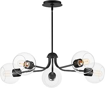 Maxim Lighting 21635CLBK I Knox Collection 30 Inch Five Light Chandelier I Black Finish I Modern Contemporary Light Fixture I Adjustable Height I