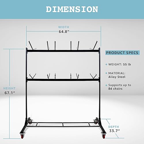 Miniatura 5 de AdirOffice Carrito plegable para silla de dos niveles, asientos plegables colgantes con ruedas, camión de carrocería de acero con ruedas giratorias