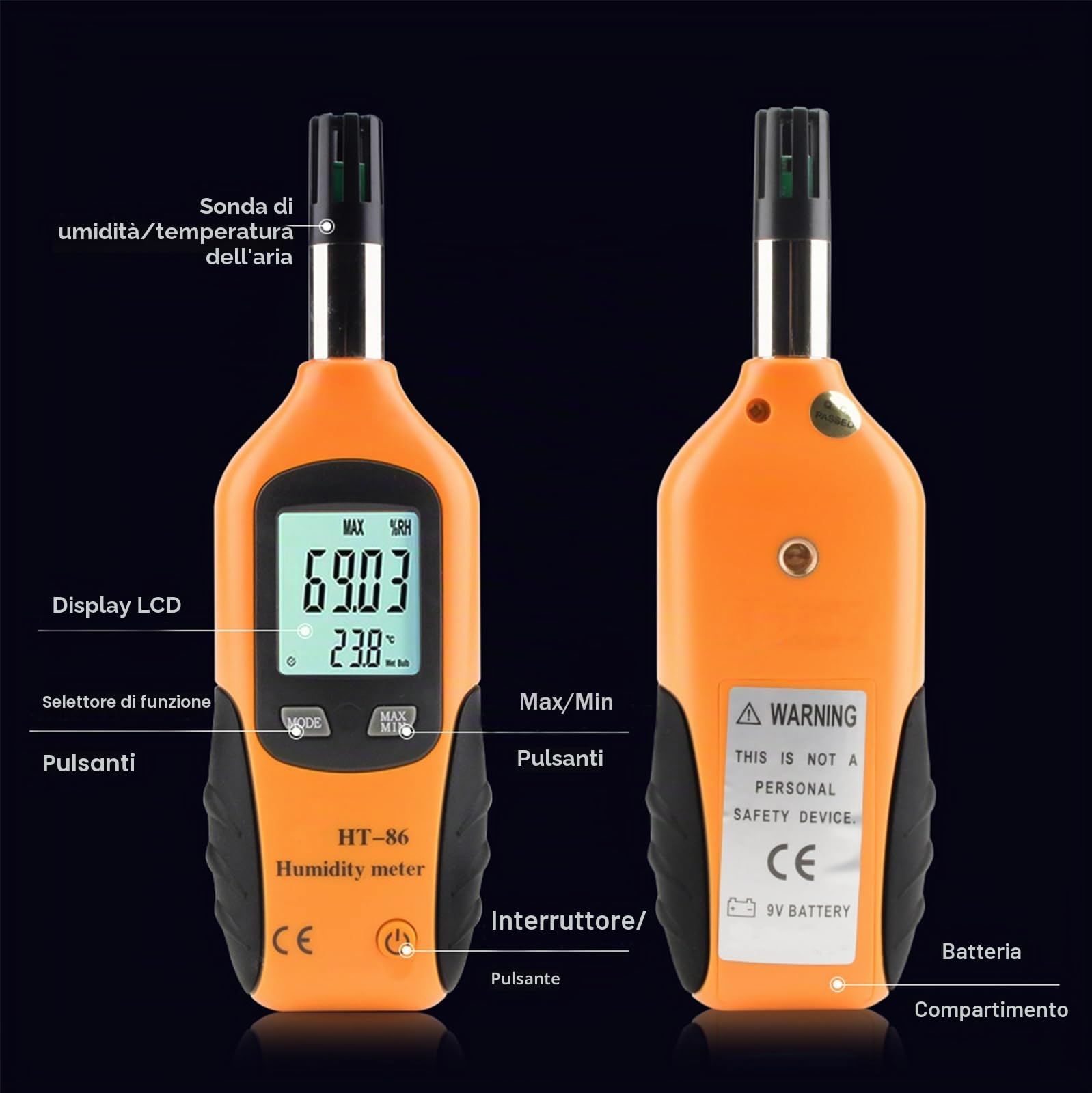 Akozon Tester Umidità, termometro igrometro, termometro digitale, igrometro, temperatura e umidità, misuratori di umidità con schermo LCD retroilluminato