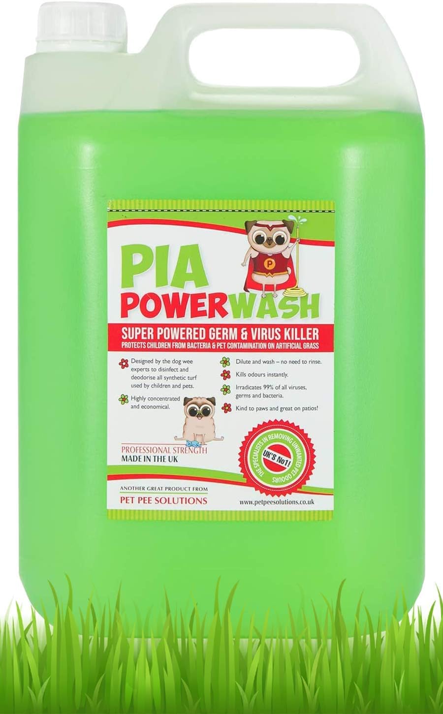 PIA Power Wash 5ltr Bottle, Artificial Grass Cleaner for your Garden. Spray on Astro Turf Cleaner and Disinfectant for Fake Grass. Pet and Dog Urine Odour Remover for Artificial Turf in your Garden.