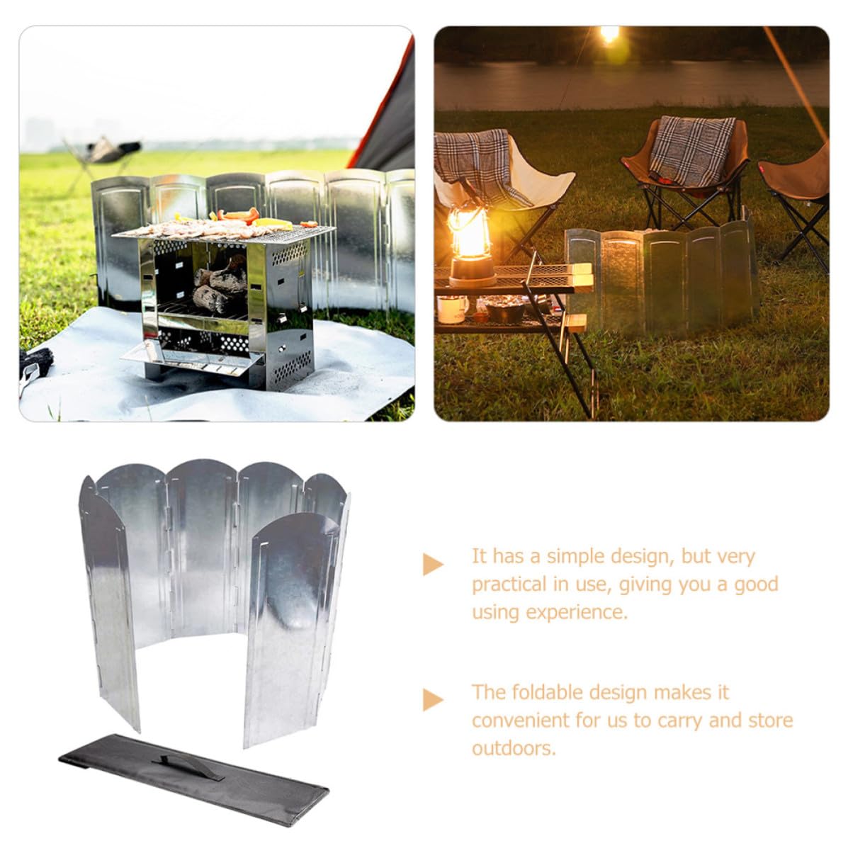HANABASS Paravento per Fornello Portatile, Parabrezza per Barbecue Pieghevole a 8 Pannelli, Lamiera Zincata Argento, Smontabile e Facile da Trasportare, per Picnic e Outdoor