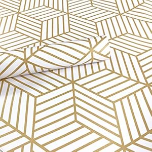 Meboem champagnekleurige, goud gestreepte zelfklevend behangpapier, zeshoekig, gouden strepen, zelfklevend papier…