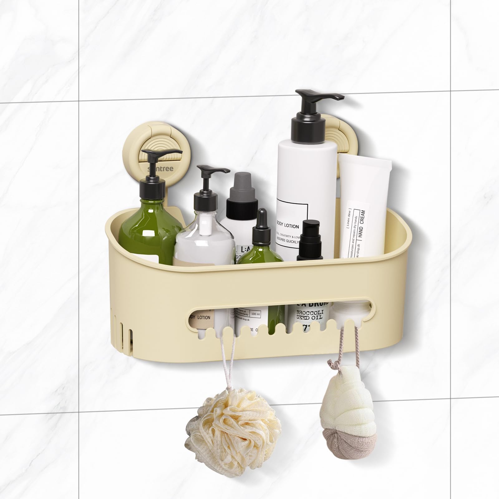 suntree Suction Cup Shower Caddy - Strong Hold Holds 22lb No Drill Needed Waterproof Bathroom Shelf Organizer for