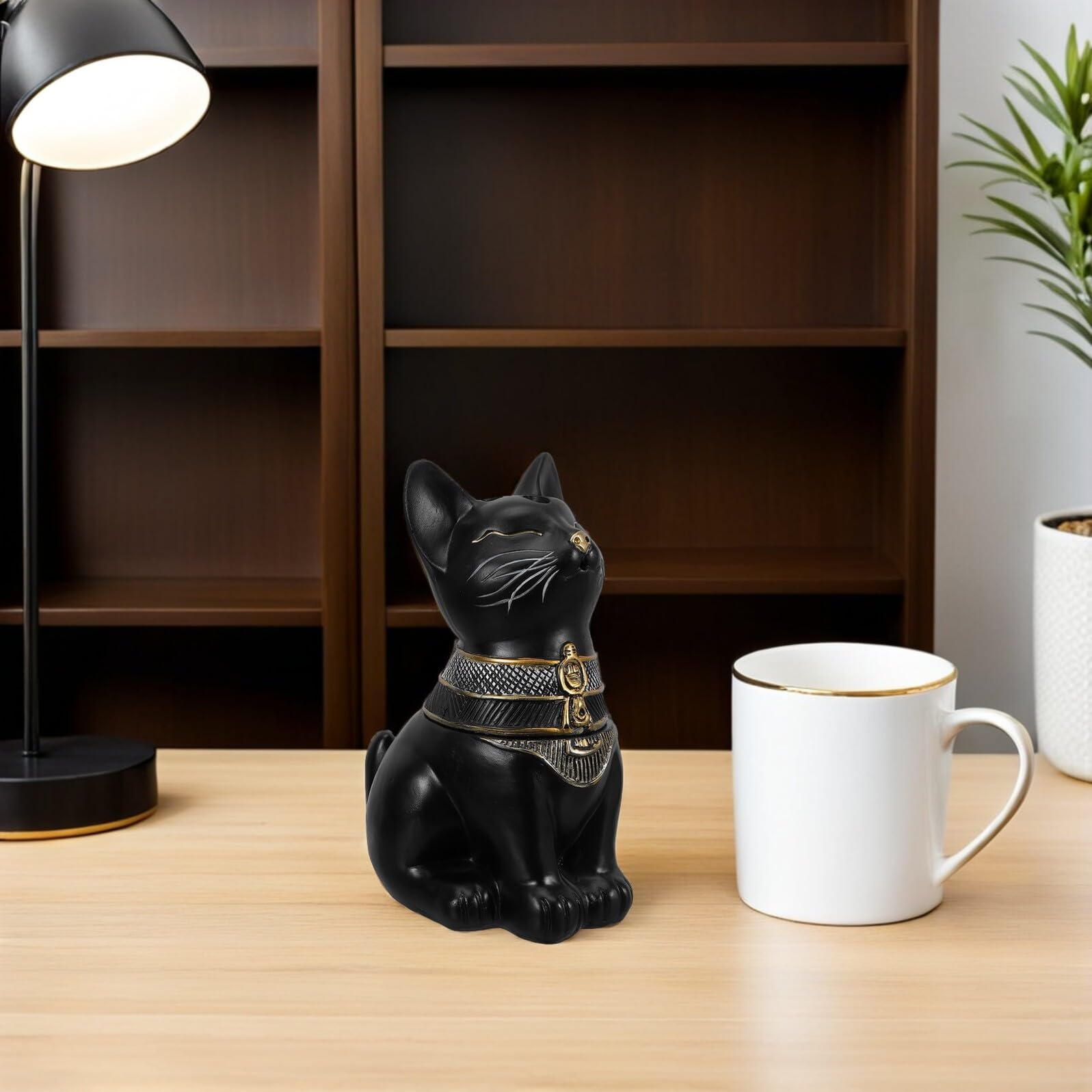 Gatuida Quemador de Incienso de Gato Egipcio de Resina, Negro, Decorativo y Coleccionable para Escritorio, Hogar y Rutinas Diarias