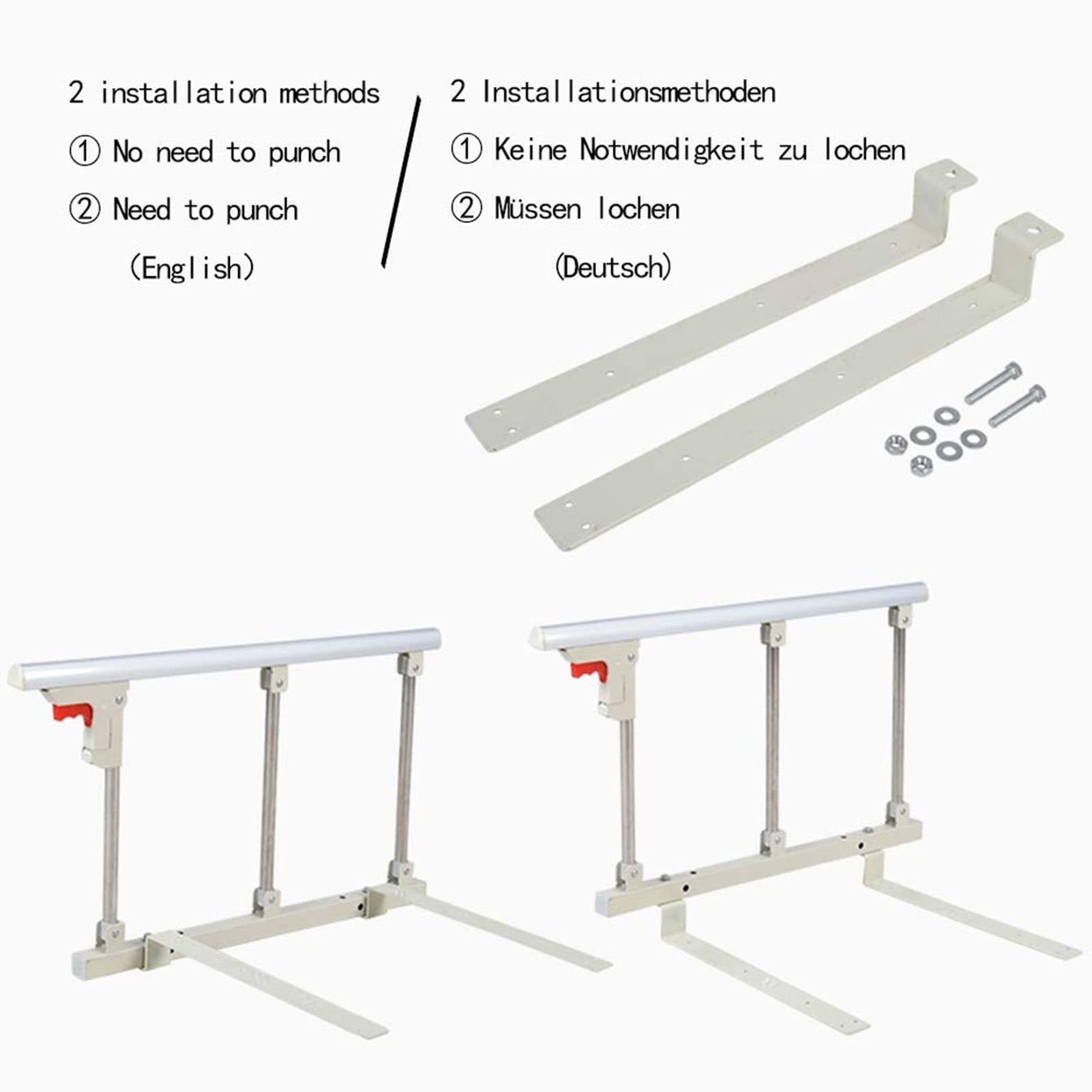 SenhE Barrera de Cama, Hospital Cabecera Barandillas de Protección de Plegable Parachoques, Safety Abatible Estable Barandilla de Seguridad Acero Carbono Desmontable