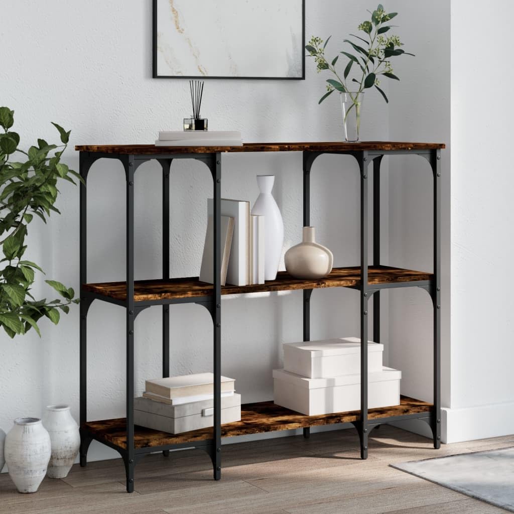 SXZenSpace Console Table Smoked Oak 102x35x90 cm Engineered Wood & Metal Frame Hallway Side with Storage Shelf for Living Room Bedroom Entryway