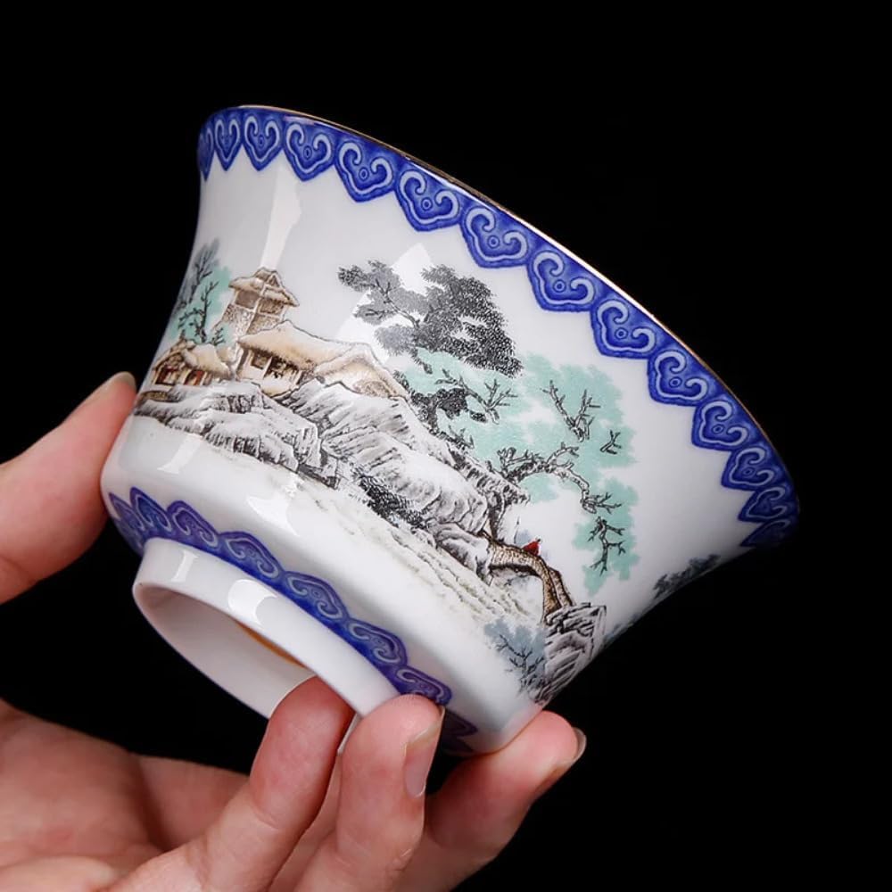 Zestaw herbaty Gaiwan, 300ml Blue and White Tea Tureen Landscape Tea Cup GaiWan Kung Fu Tea