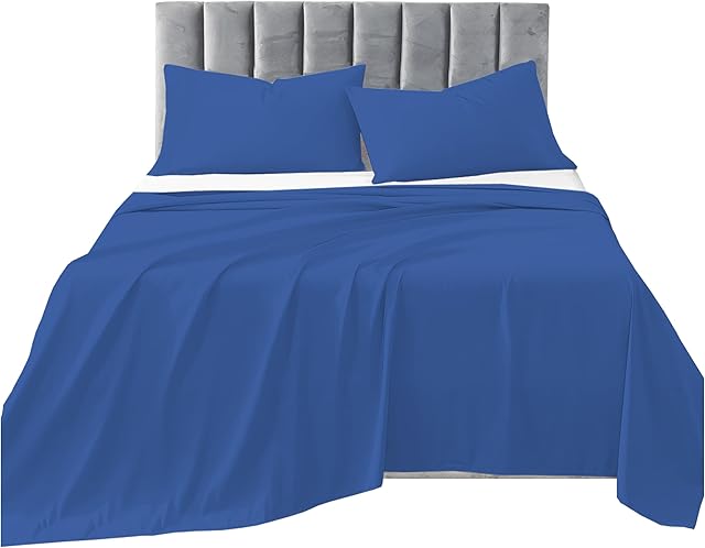R&Z Plain Luxuary Polycotton Flat Sheets Single, Double, King, S King (Mid Blue, Single)