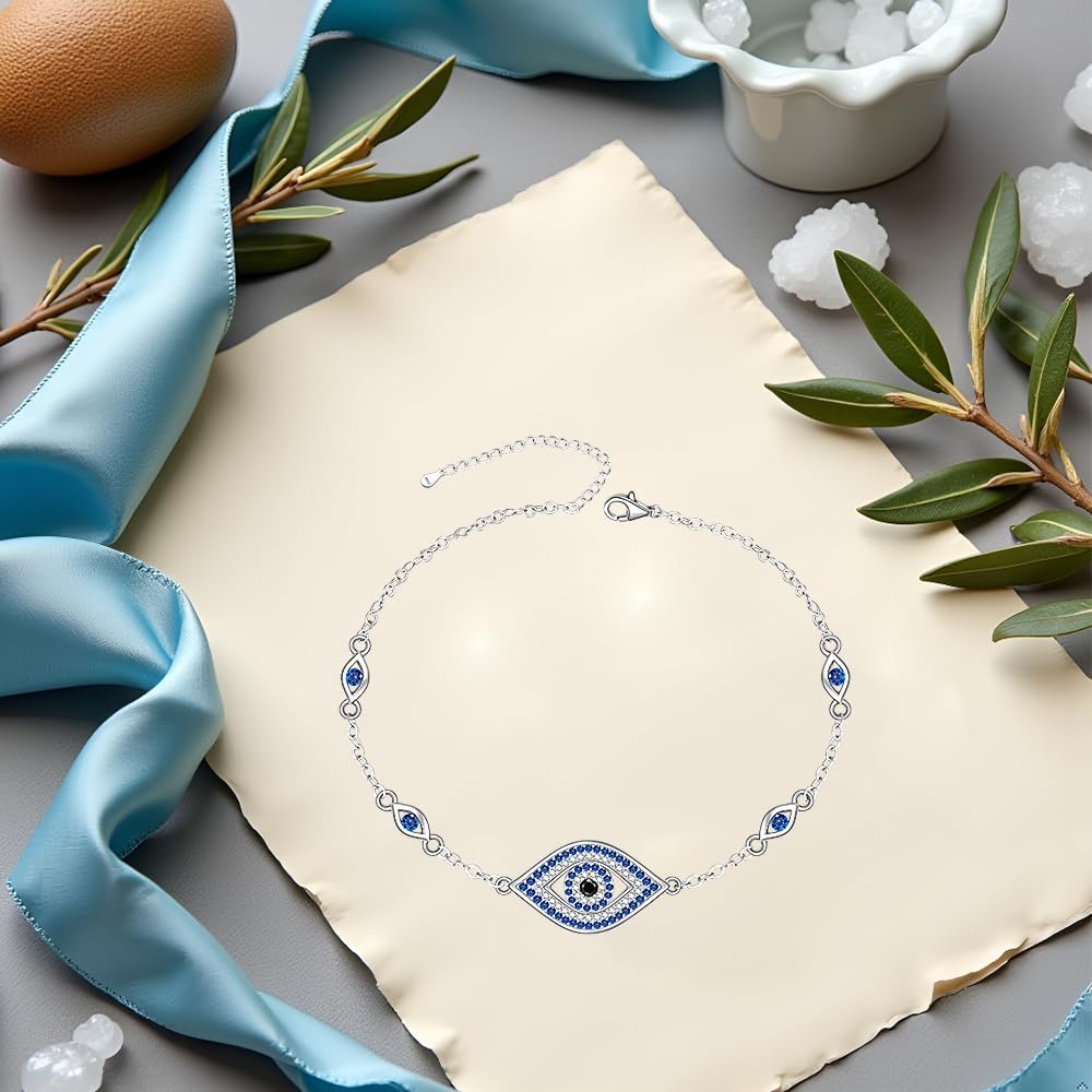 Evil Eye Bracelet for Women Sterling Silver Greek Dainty Blue Lucky Chain Link Charm for Protection Jewelry Gifts - Image 8