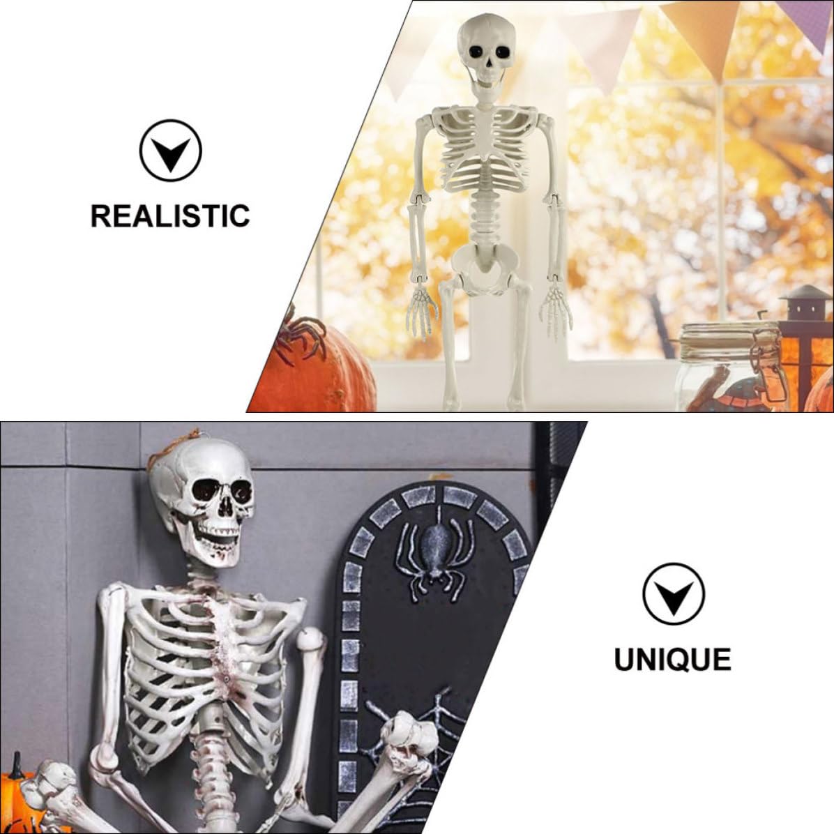 Kichvoe 2 Piezas Figura de Esqueleto de Plástico Blanco Resistente para Ambientación de Halloween Diseño Clásico y Simulación Realista, Adecuado para Accesorios y Ambientes Góticos