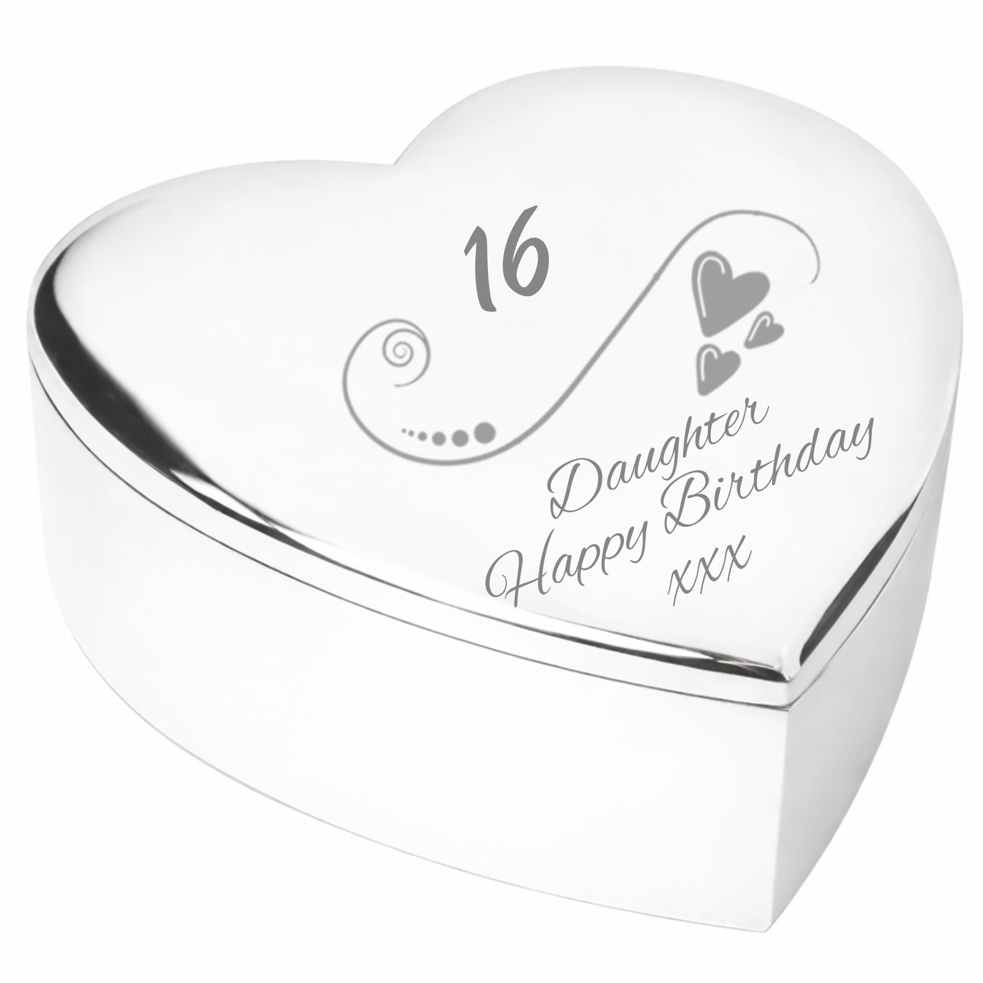 Chris Bag Of Goodies 16 16th Sixteenth Birthday Gift For Daughter Engraved Silver Finish Heart Shaped Trinket Box Keepsake Present Idea from Mum and Dad