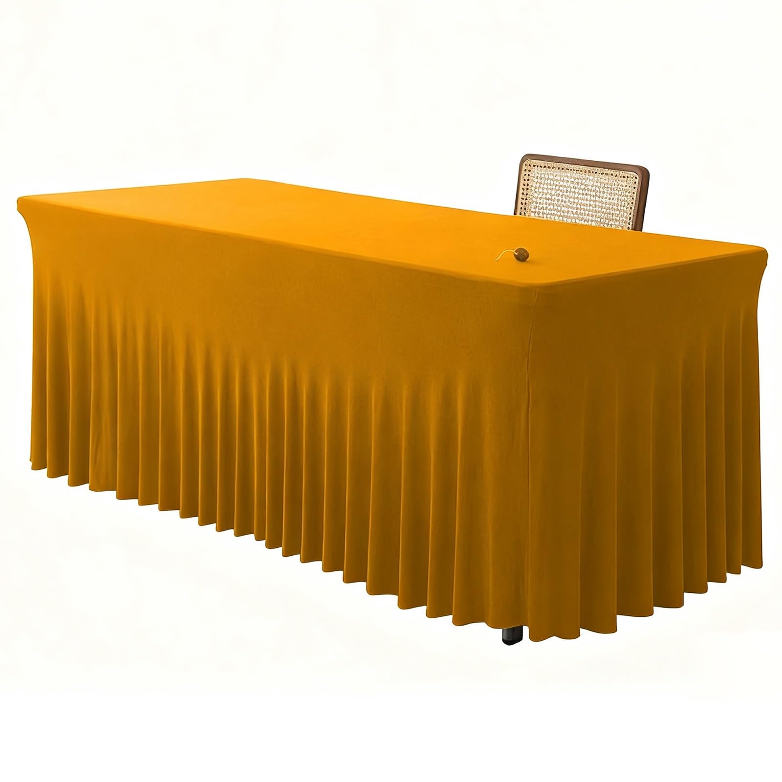 Jupe de Table Polyester, Nappes Extensibles pour Tables Rectangulaires 6ft, avec Élastique, pour Mariage, Fête, Banquet, Événement, Buffet, Réception(Golden yellow,120x60x76cm/47.2x23.6x29.9in)