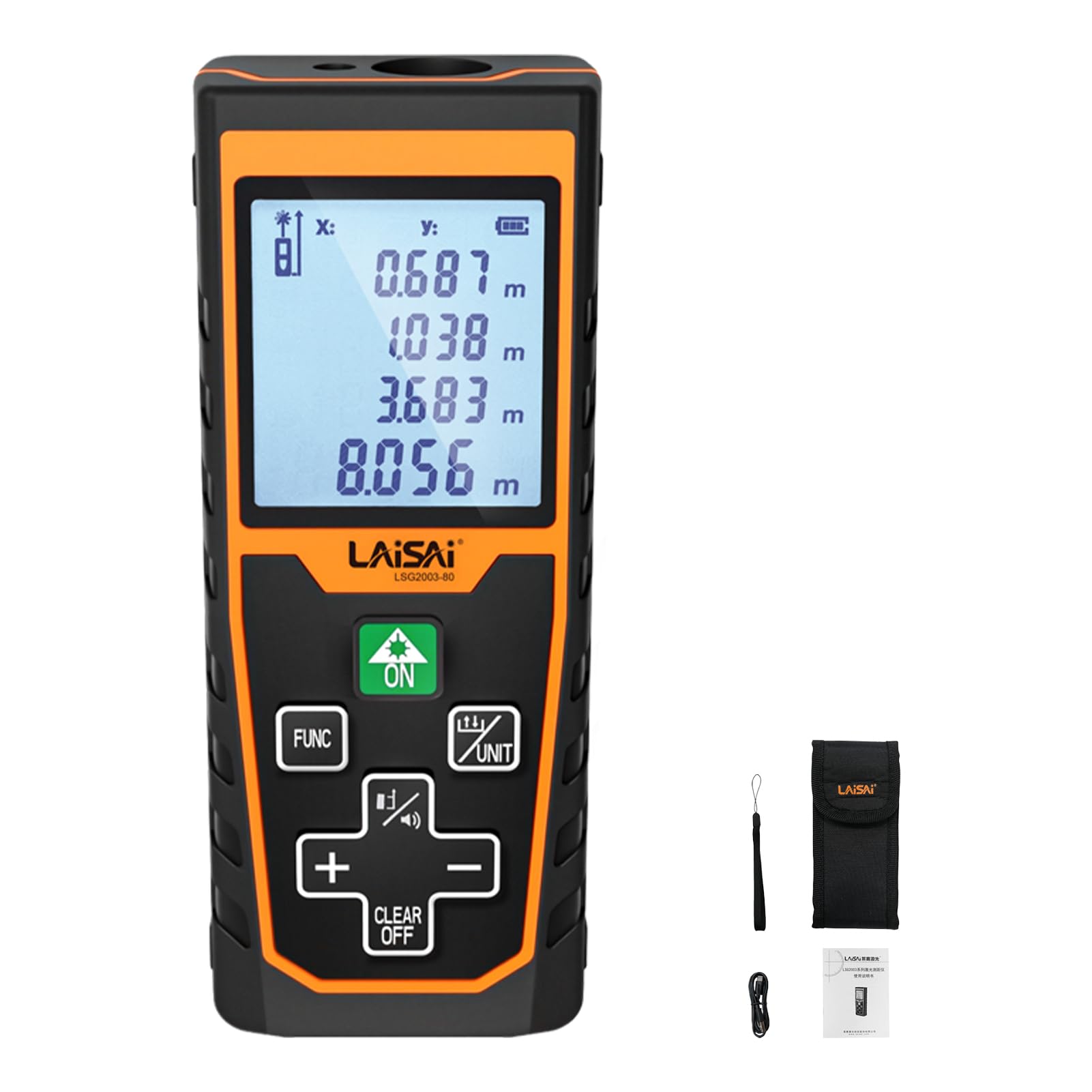 Laser Distance Meter, 262FT Rechargeable Rangefinder with LCD