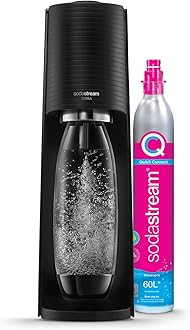Terra Sparkling Water Maker Machine, with 1 Litre Reusable BPA-Free Water Bottle for Carbonating & 60 Litre Quick Connect CO2 Gas Cylinder – Black