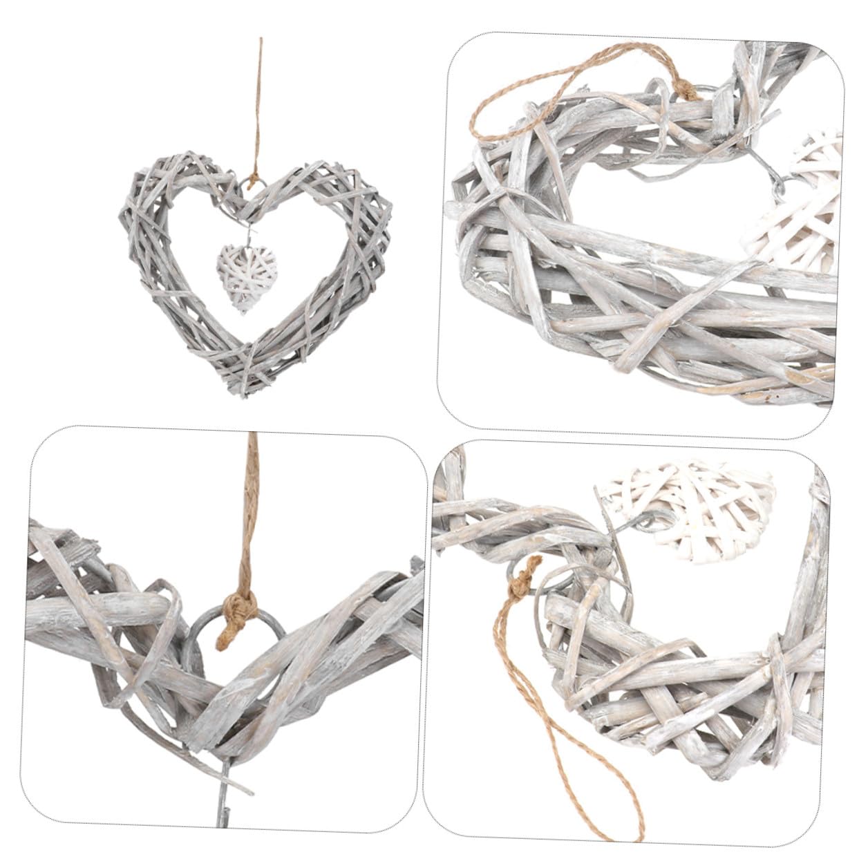 SOLUSTRE 4stücke Herzförmiger Hängekranz aus Rattan Weihnachtskranzdekoration für Schlafzimmer und Wand Herzförmiger Weidenkranz als Hochzeitsdekoration und Schlafzimmerkranzdekoration