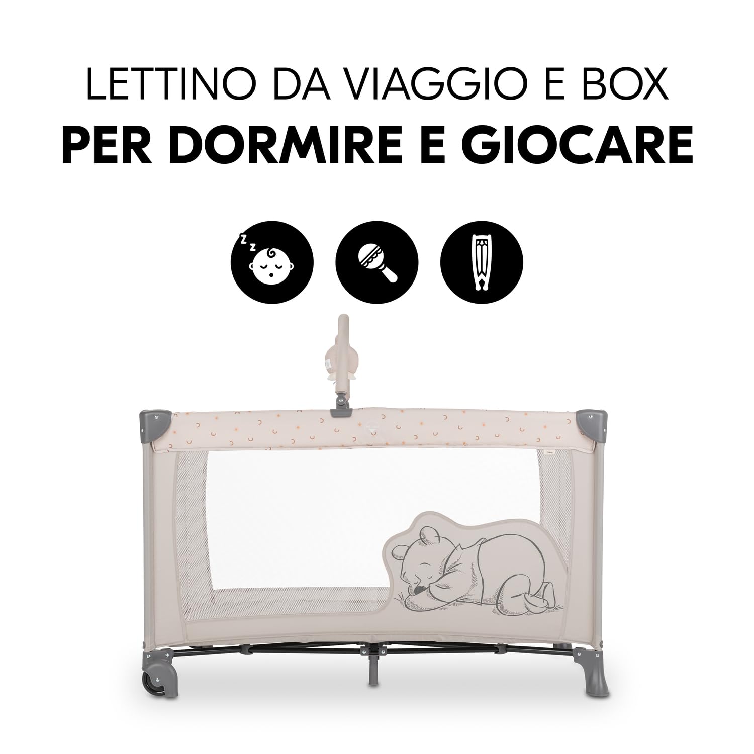 hauck Lettino Neonato da Viaggio Dream N Play Go - Letto Bambini Pieghevole, Culla per Neonati con Ruote e Arco Giochi - Winnie The Pooh Beige