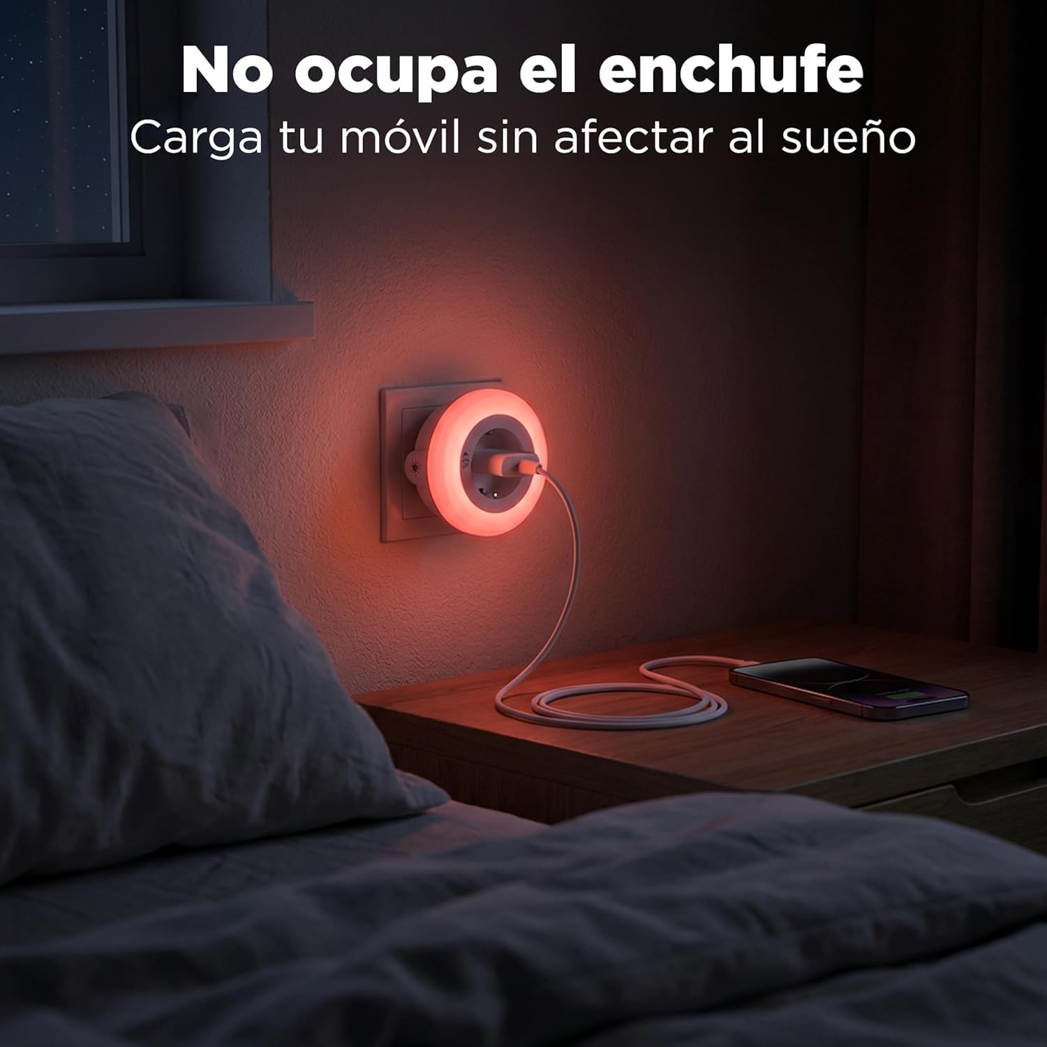 Luz Roja Nocturna Melatonina con Enchufe – Sensor Oscuridad – 0% Luz Azul – Brillo Regulable – Dormir, Bebés y Lactancia – ON/AUTO/OFF – Pack 2