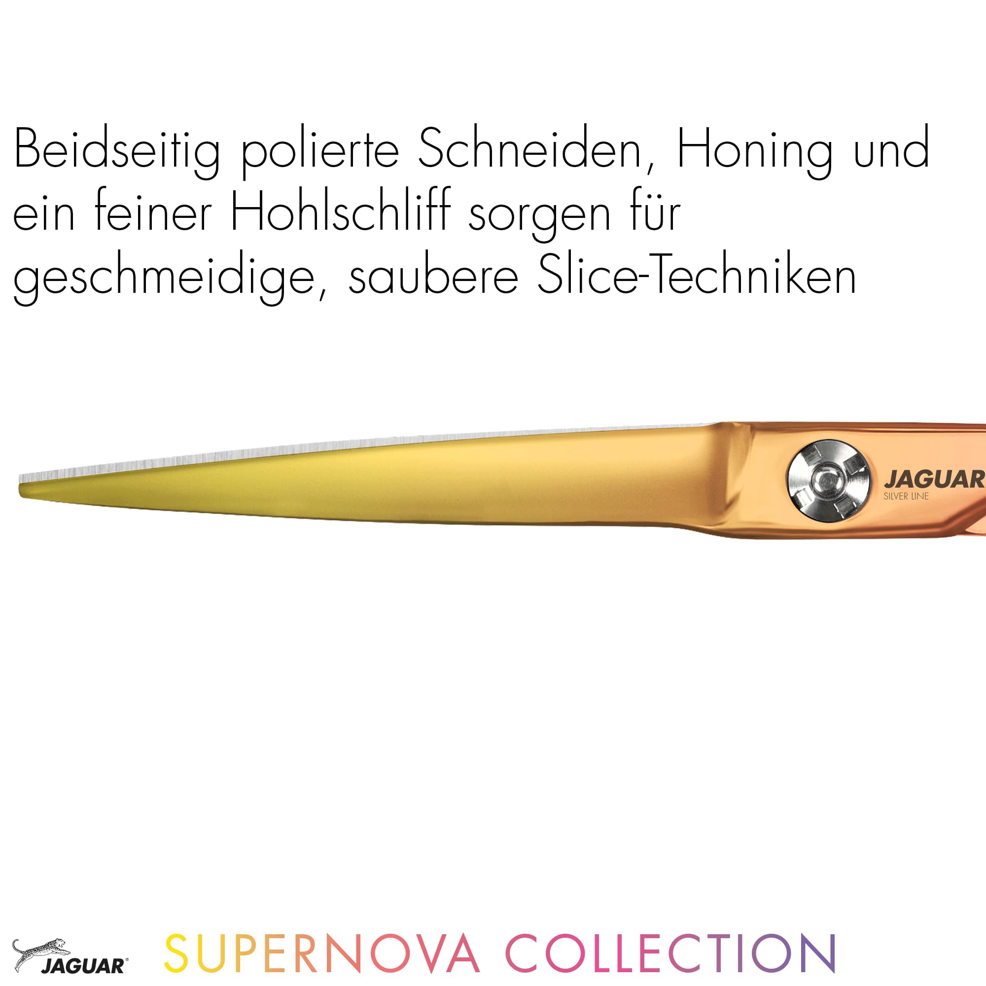 JAGUAR Nożyczki do włosów JaguART LYRA 5,5" | ergonomiczny uchwyt | Nożyczki fryzjerskie w stylu Crane | kuty haczyk na palec | zakrzywione oko na kciuk | metaliczna powłoka | Made in Germany