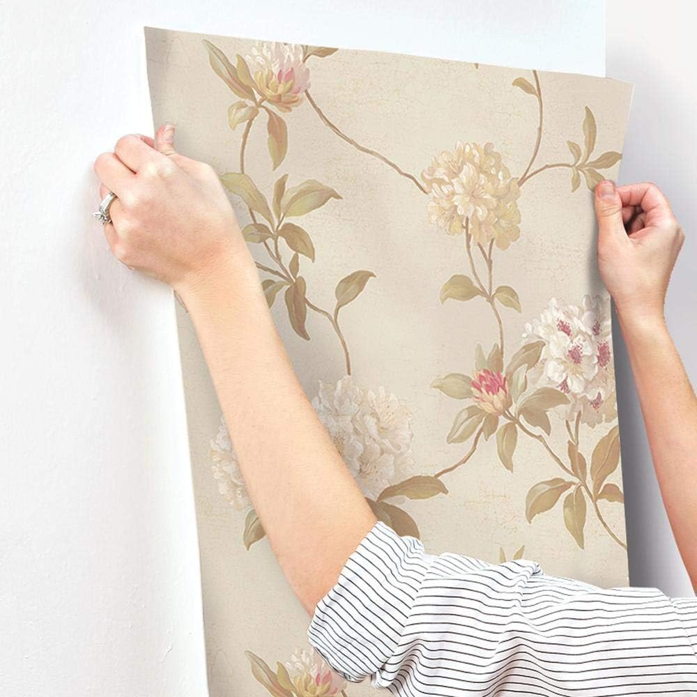 York Wallcoverings Green Book Rhododendron/Script Removable Wallpaper, Spa Green/White/Gold