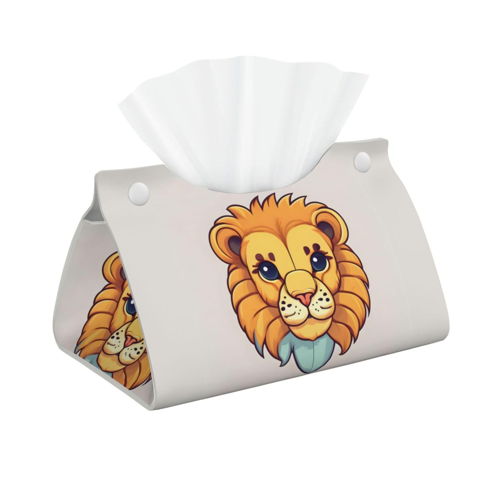 Cartoon cute little lion Rectangular Leather Tissue Box Cover, Folding Facial Tissue Holder Dispenser for Car