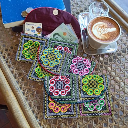 Sabai Jai Embroidered Magnet Snap Clutch Envelope Wallet for Women - Cute Colorful Ethnic Boho Accessory Organizer Money Holder Bag (Bold Spirals)2