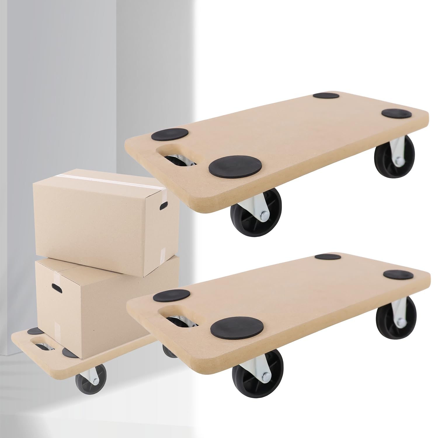 LILIIN Lot de 2 roulettes de transport - 590 x 290 mm - Charge maximale : 200 kg - En bois - Avec roulettes pivotantes - Pour meubles