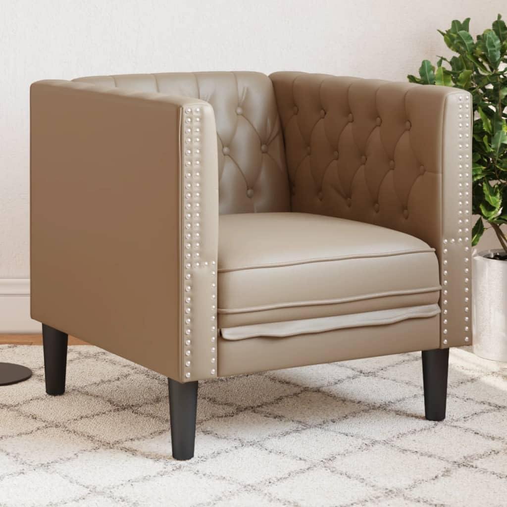Poltrona Chesterfield in Similpelle Cappuccino con Rivestimento in Ecopelle Durevole e Design Classico per Soggiorno e Sala da Pranzo - Seduta Comoda e Struttura Stabile
