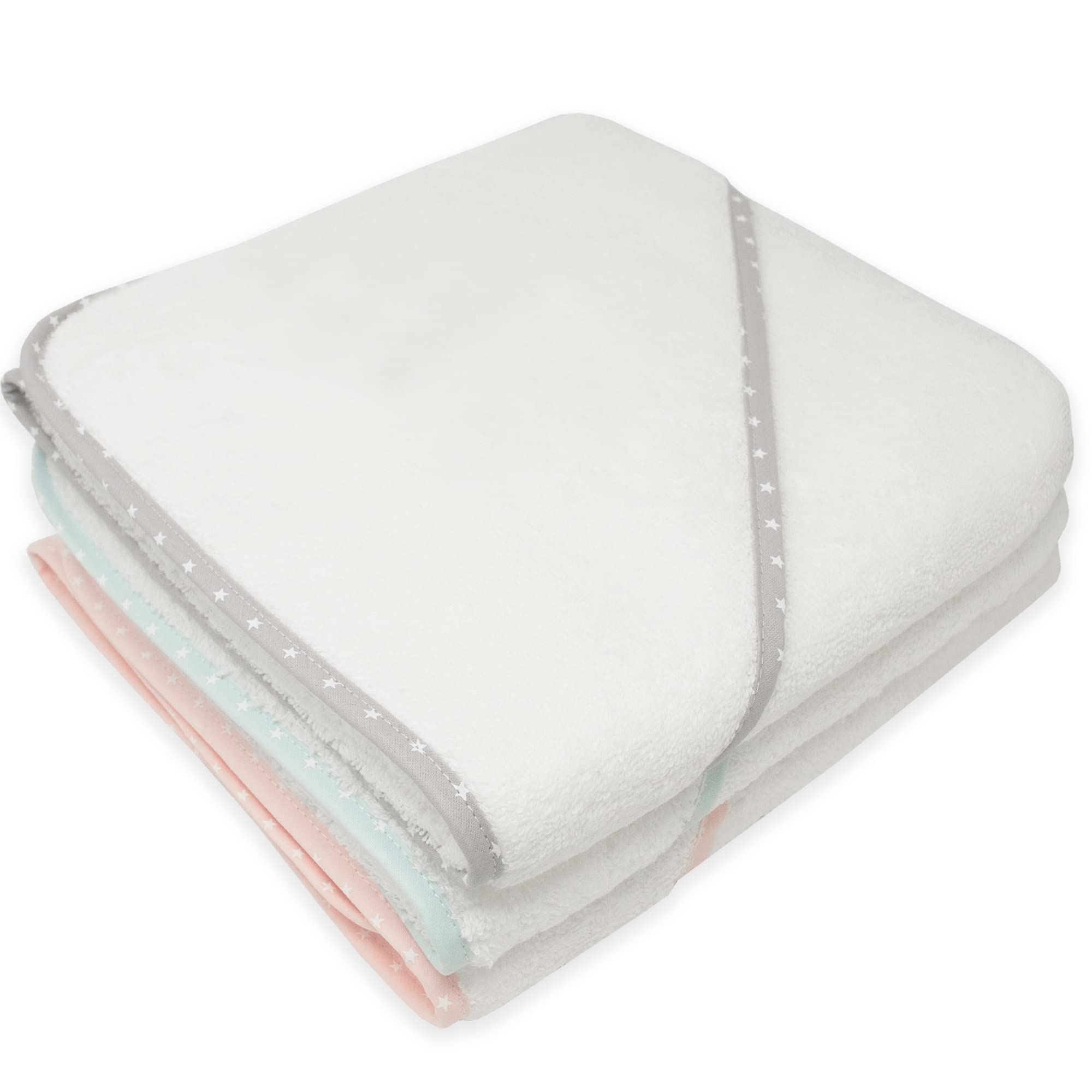 Duffi Baby - Toalla bebe recien nacido. Capa de baño Bebe 100% Algodón Para Bordar. Toalla Baño con capucha Infantil 80 x 80 cm. Super Suave Absorbente Ligera. Niños y niñas Color Blanco Azul. 1196-12