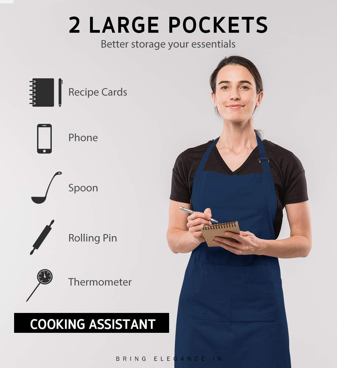 Syntus 4 Pack Adjustable Bib Apron Waterdrop Resistant with 2 Pockets Cooking Kitchen Aprons for Women Men Chef, Nautical Blue
