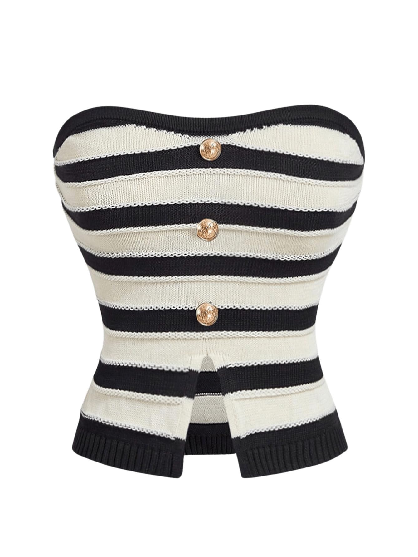 gorglitter Women's Strapless Knit Tube Top Striped Button Up Sleeveless Sweater Dressy Trendy Going Out Bandeau-picture-19
