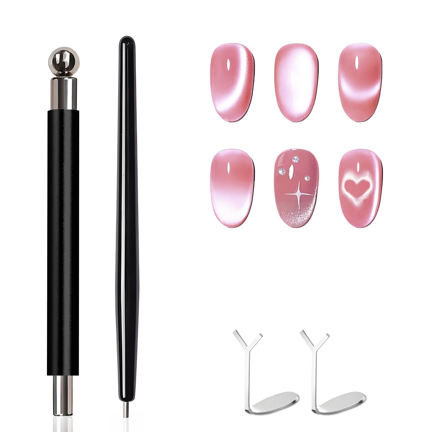Bluedeal 4-Piece Cat Eye Magnet Set for Nail Art, Gold Nail Magnet, Heart-Shaped Magnet, Black Bead Cat Eye Effect Tool, Magnetic Pen for Gel Polish (Black)-image-18