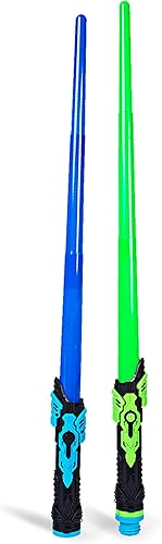 Boley Juego de doble sable de luz  Espadas de juguete LED extensibles azules y verdes para niños  Juego de sonido interactivo iluminado  Divertidas