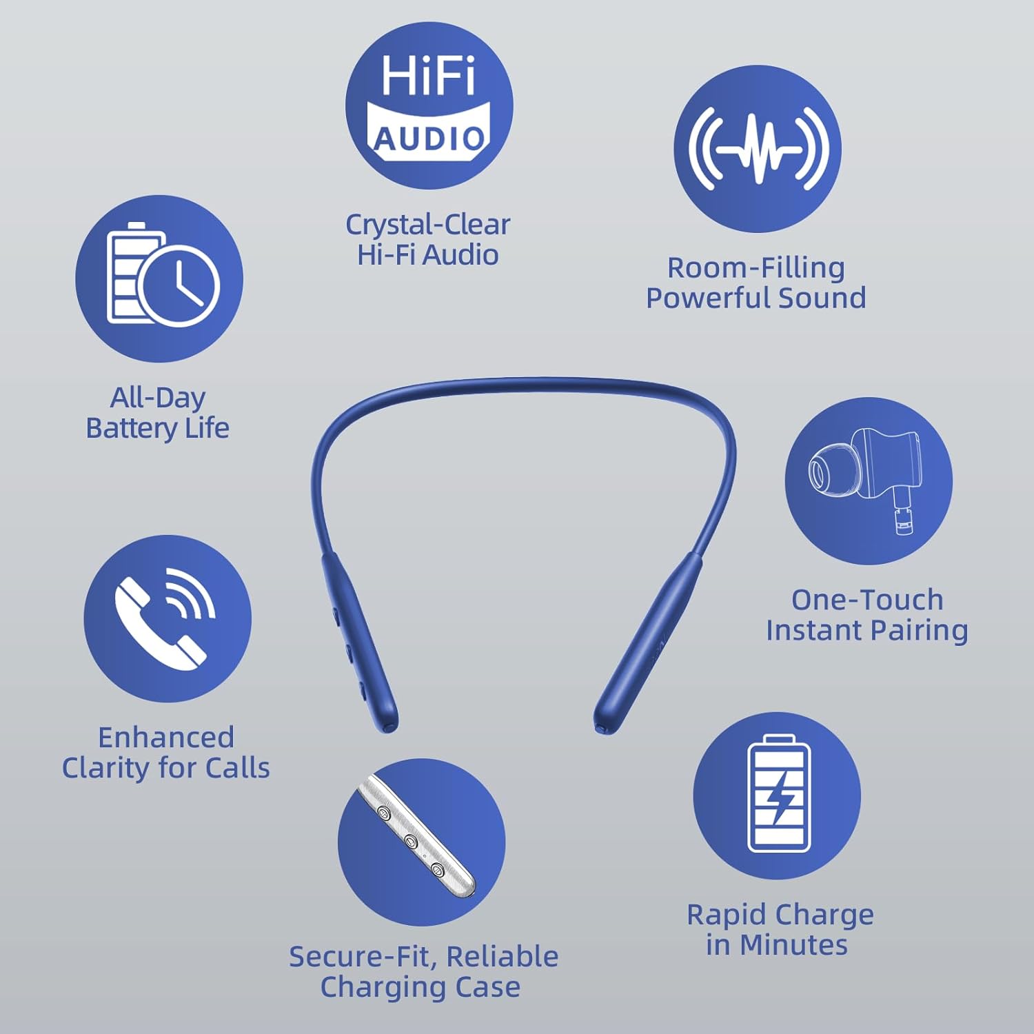 Neckband Earbuds Bluetooth with Stereo Sound,Headphones Wireless with 60 Hours Playtime,Wireless Headphones,Ear Buds Wireless Bluetooth Earbuds (Blue3) - Image 2