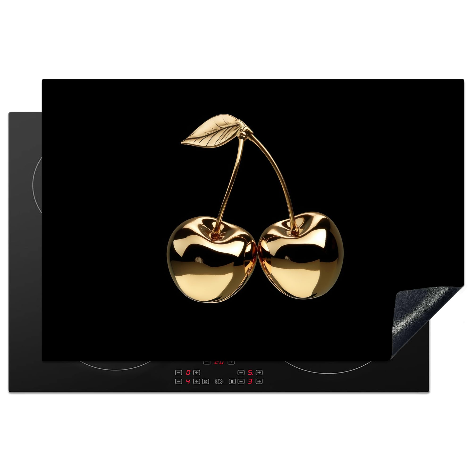 KitchenYeah© Induction Hob Cover Protector Mat 20.3"x29.9" / 76x51.5 cm Kitchen Universal Ceramic Covers for Electric Cookers Vinyl Cherries - Black - Gold - Chrome