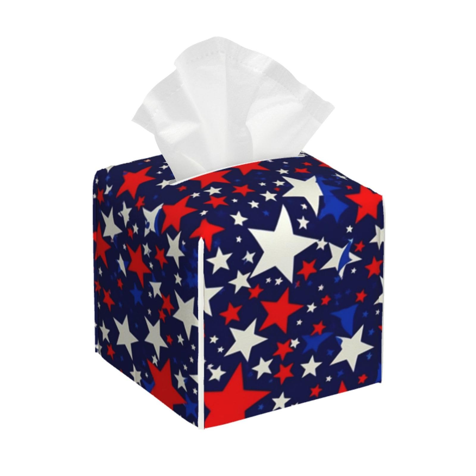 Square Tissue Boxes 5.2"x5.2"x5.2" Red Stars Retro Tissue Holder Decor for Home/Car/Office