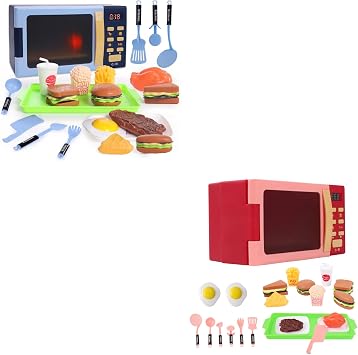 Kids Microwave Toy with Light and Sound, Realistic Toy Kitchen Appliances, Play Kitchen Accessories and Play Food for Toddlers 3 Year Old Up Girls Boys