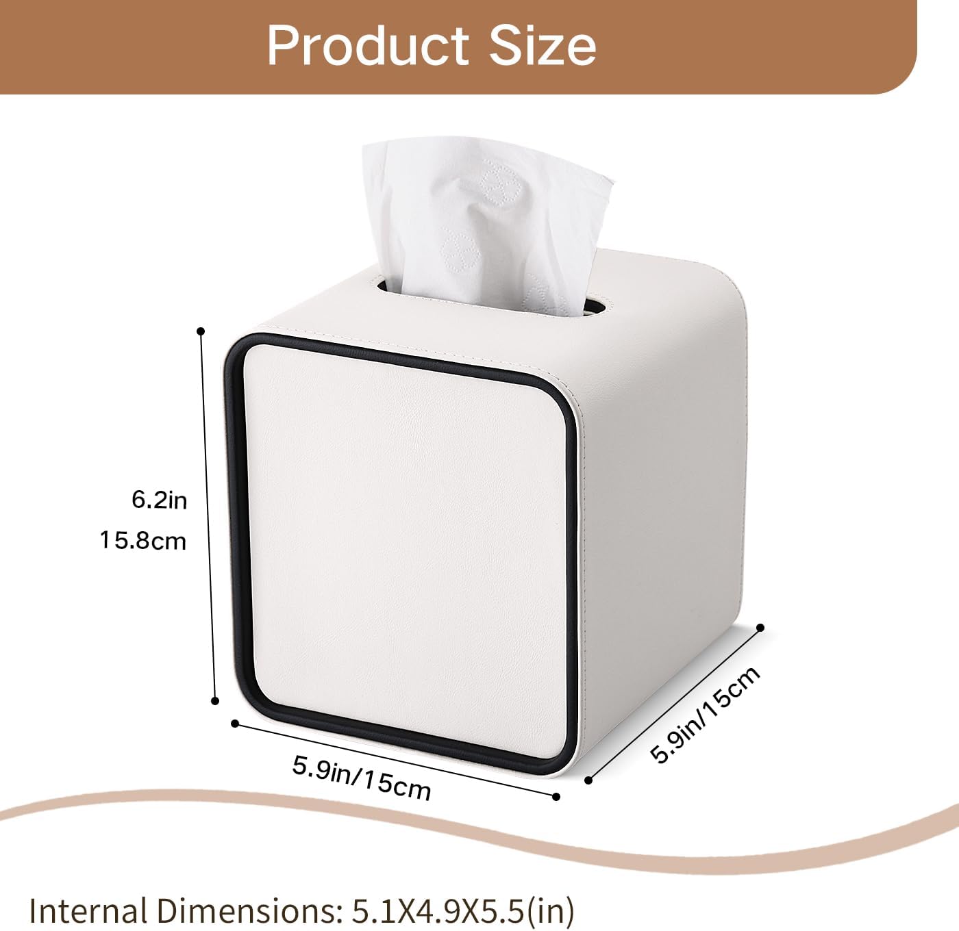 GORESE Tissue Box Cover Square Tissue Box Holder for Kleenexs, PU Leather Tissue Cover Cube Decorative Tissue Holder for Bathroom Bedroom Living Room Office, Cream White