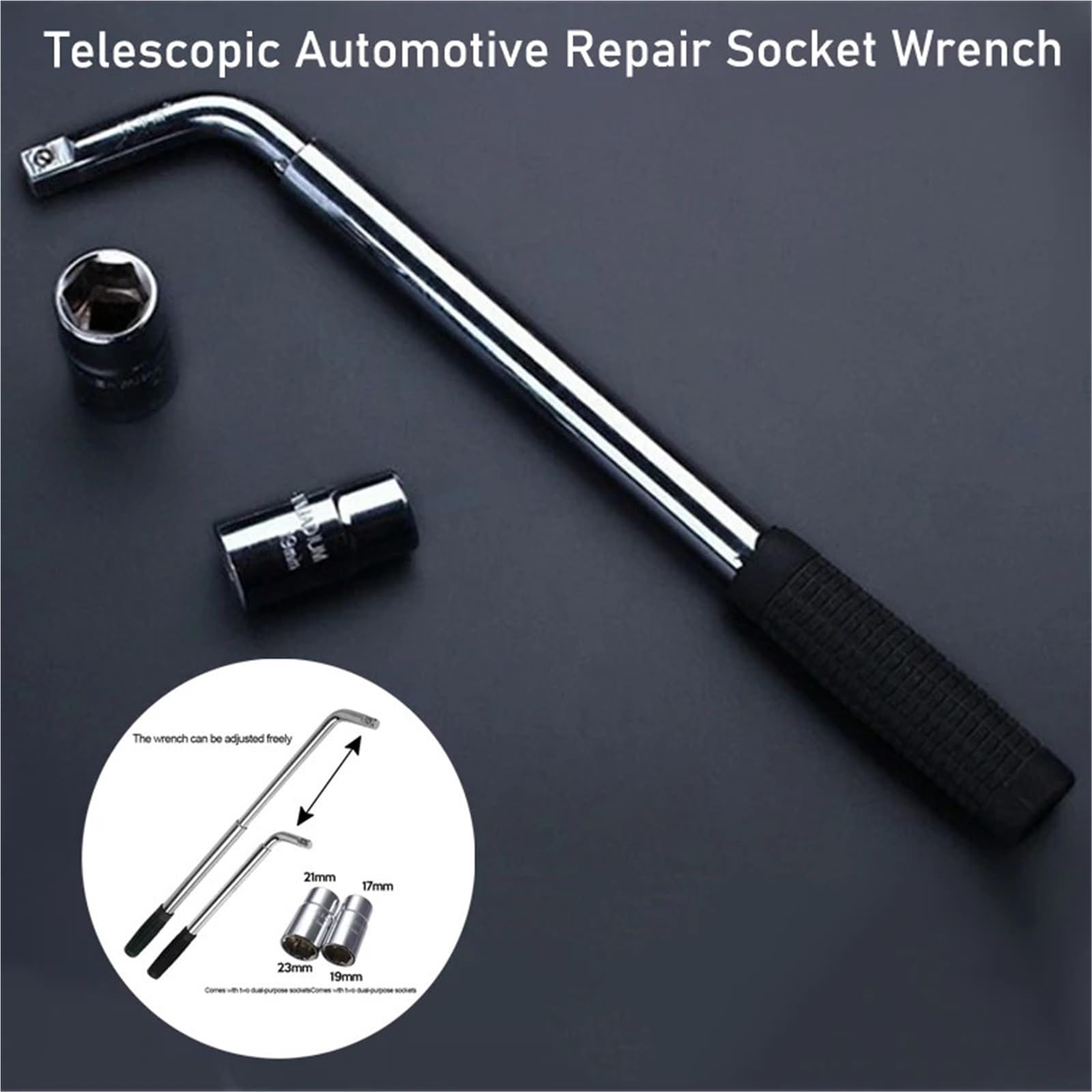 Teleskop-Radmutternschlüssel mit Stecknüssen, Kfz-Reparaturwerkzeug 17/19, 21/23 mm