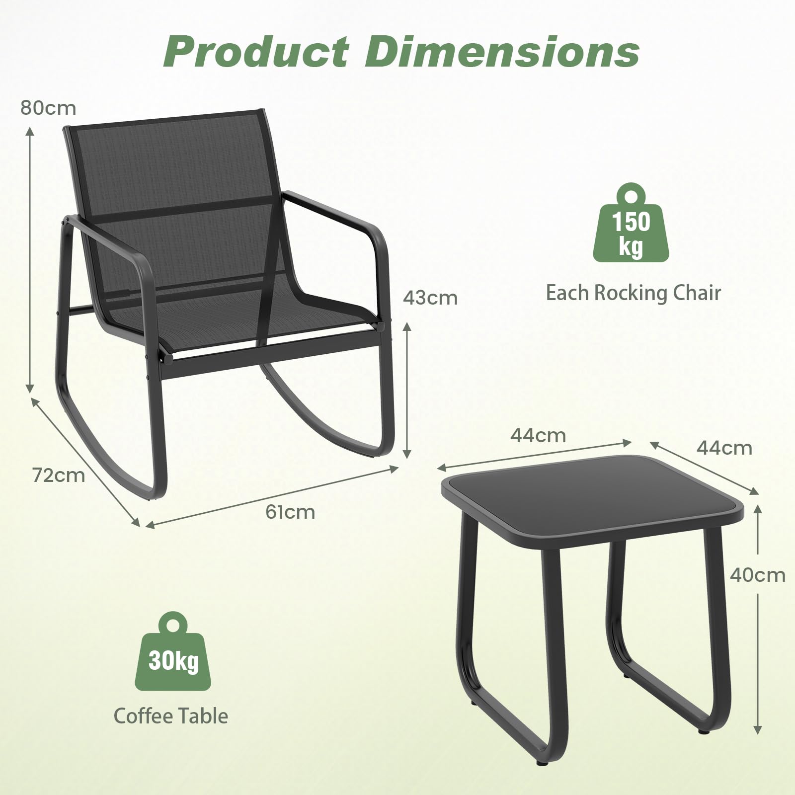 COSTWAY 3-Piece Patio Bistro Set, Garden Furniture Set including Tempered Glass Table and Chairs - Image 5