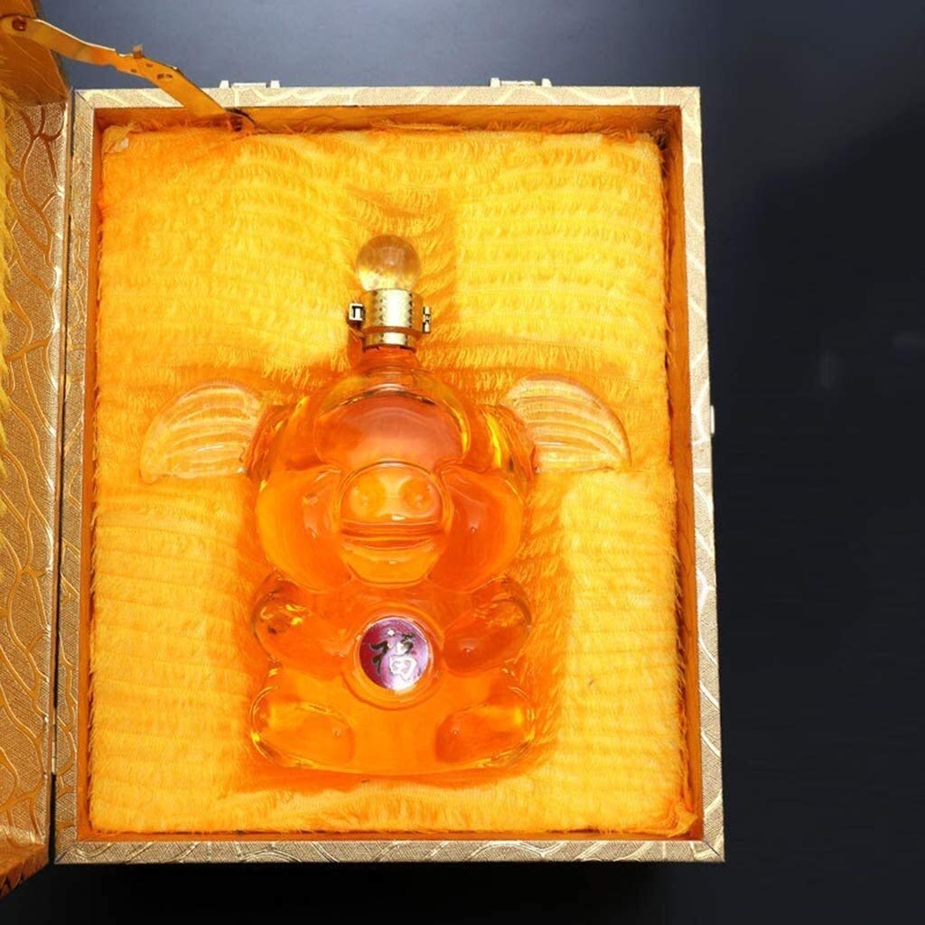 Karafka do whisky i zestaw kieliszków zestaw karafki do wina, 500/1000 ml spersonalizowana karafka z czerwonym winem zwierzęcym, ręcznie dmuchane szkło kryształowe, butelka wina w kształcie bestii prezent wino - kształt świni (rozmiar: 1000 ml)